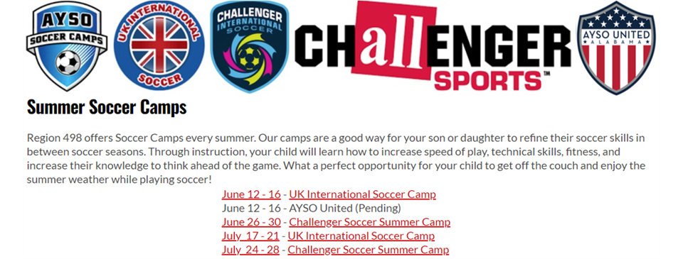 Madison AL Soccer - Region 498 - Summer Camps